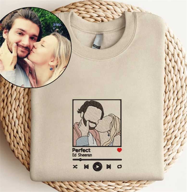 Sudadera bordada personalizada Retrato Reproductor de música Pareja Regalo familiar