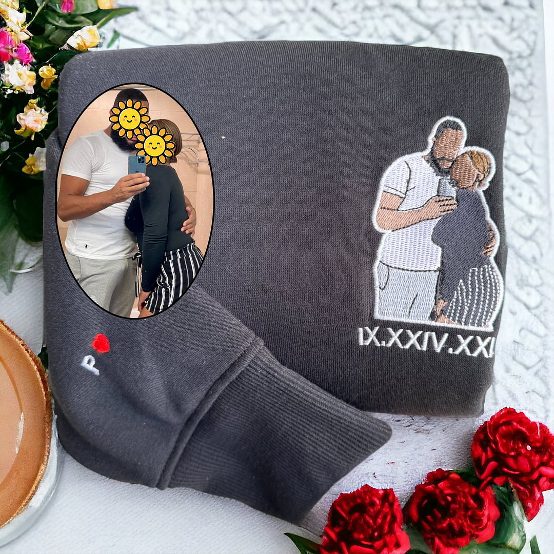 Sudadera bordada personalizada Retrato Reproductor de música Pareja Regalo familiar