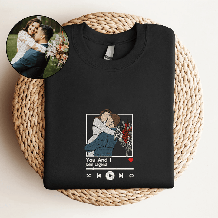 Sudadera bordada personalizada Retrato Reproductor de música Pareja Regalo familiar