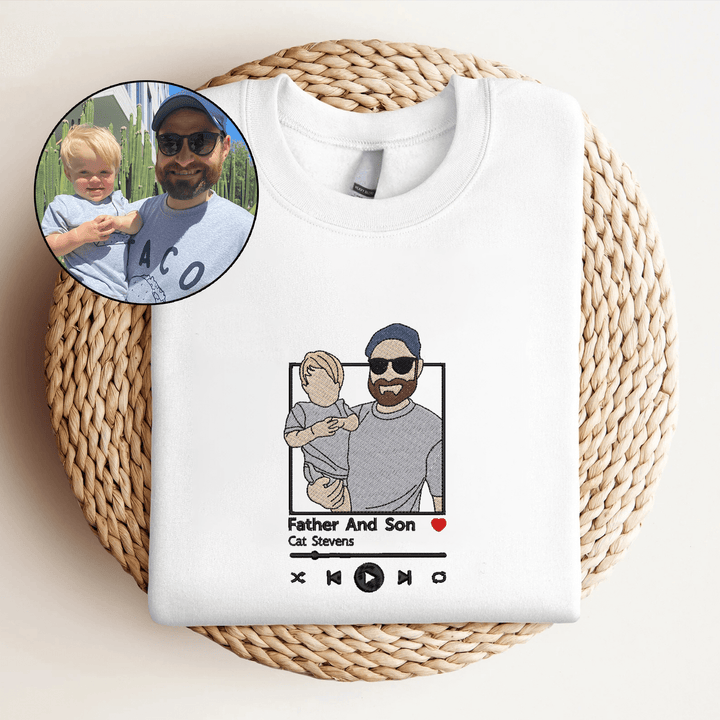 Sudadera bordada personalizada Retrato Reproductor de música Pareja Regalo familiar