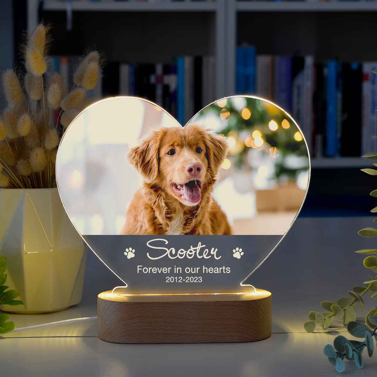 Pet Memorial Custom Acrylic Heart Night Light | Personalized Bedroom LED Decor Sign | Light Up Sign | Gift for Pets