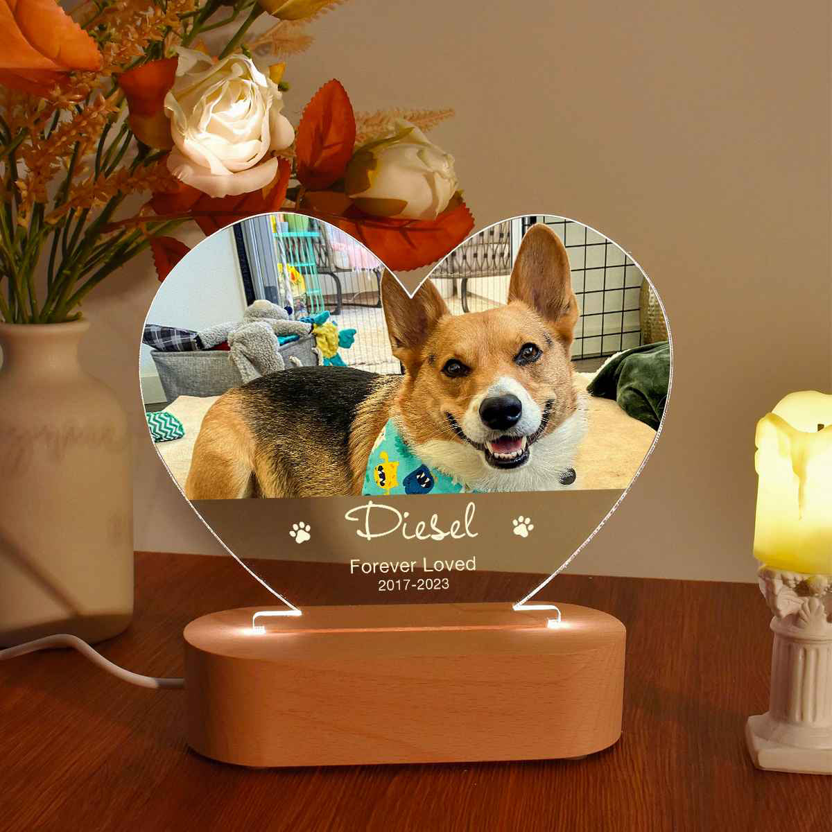 Pet Memorial Custom Acrylic Heart Night Light | Personalized Bedroom LED Decor Sign | Light Up Sign | Gift for Pets