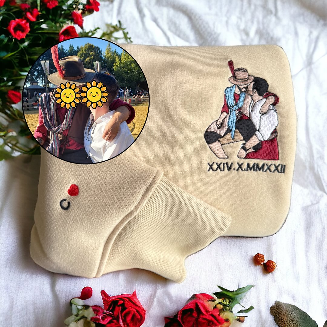 Sudadera bordada personalizada Retrato Reproductor de música Pareja Regalo familiar