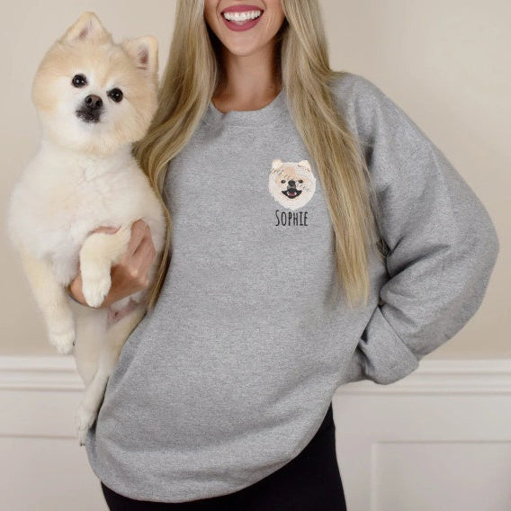 Sudadera con capucha personalizada con cara y nombre de mascota bordada