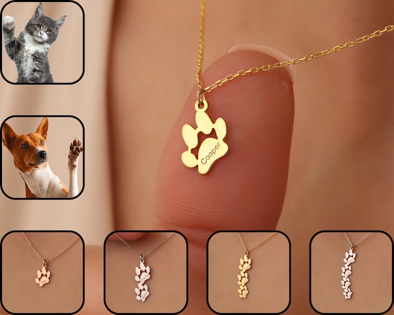 Personalized Pet Paw Print Name Necklace Cat Dog Paw Necklace For Pet Moms