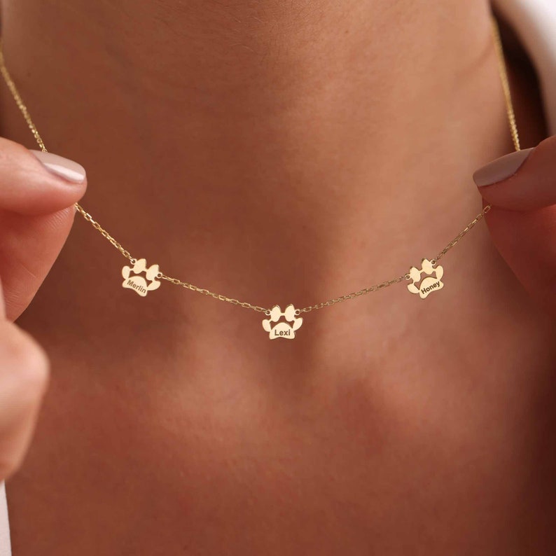 Personalized Dog Paw Necklace Cat Paw Necklace Gift for Her