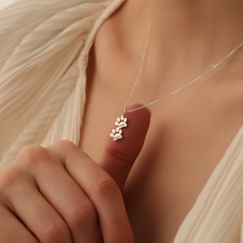 Personalized Paw Print Name Necklace Gift For Her Mother's day gift