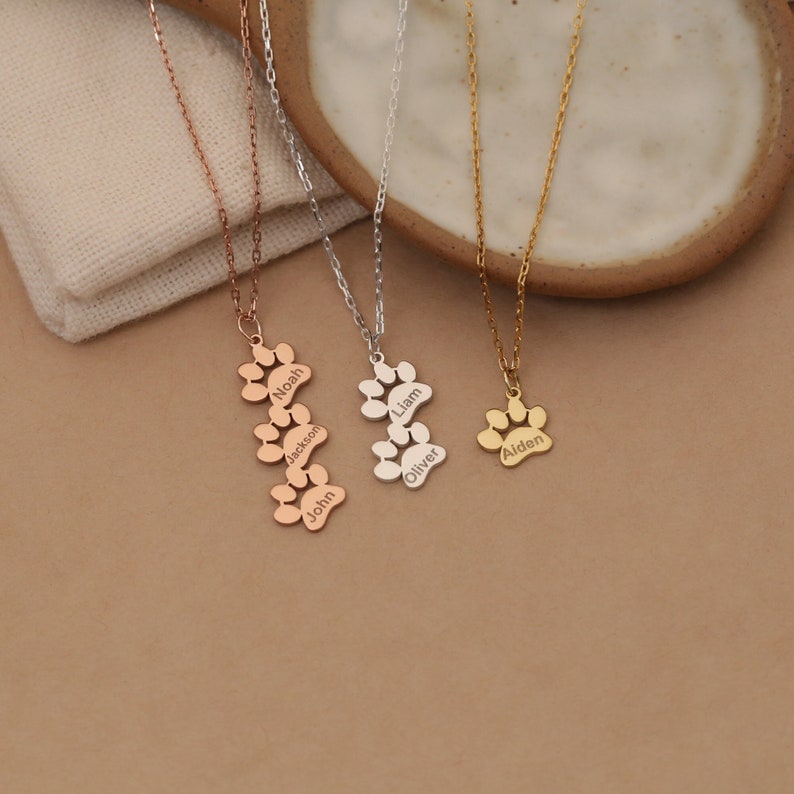 Personalized Paw Print Name Necklace Gift For Her Mother's day gift