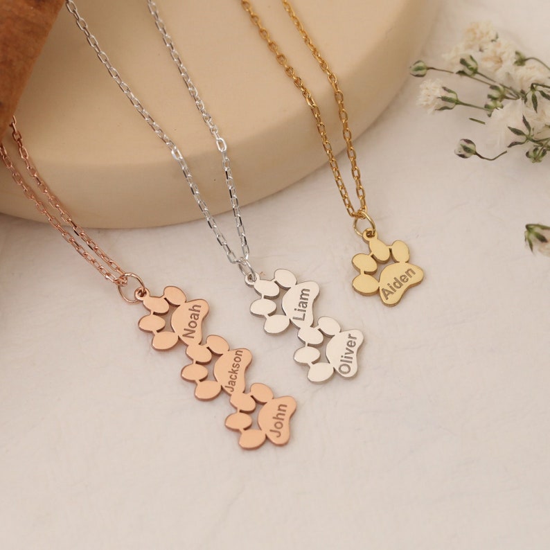 Personalized Paw Print Name Necklace Gift For Her Mother's day gift