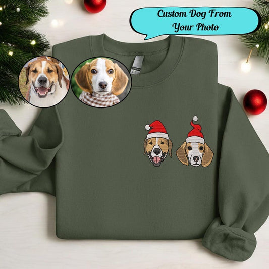 Embroidered Christmas Personalized Dog Portrait Crewneck HET0213H