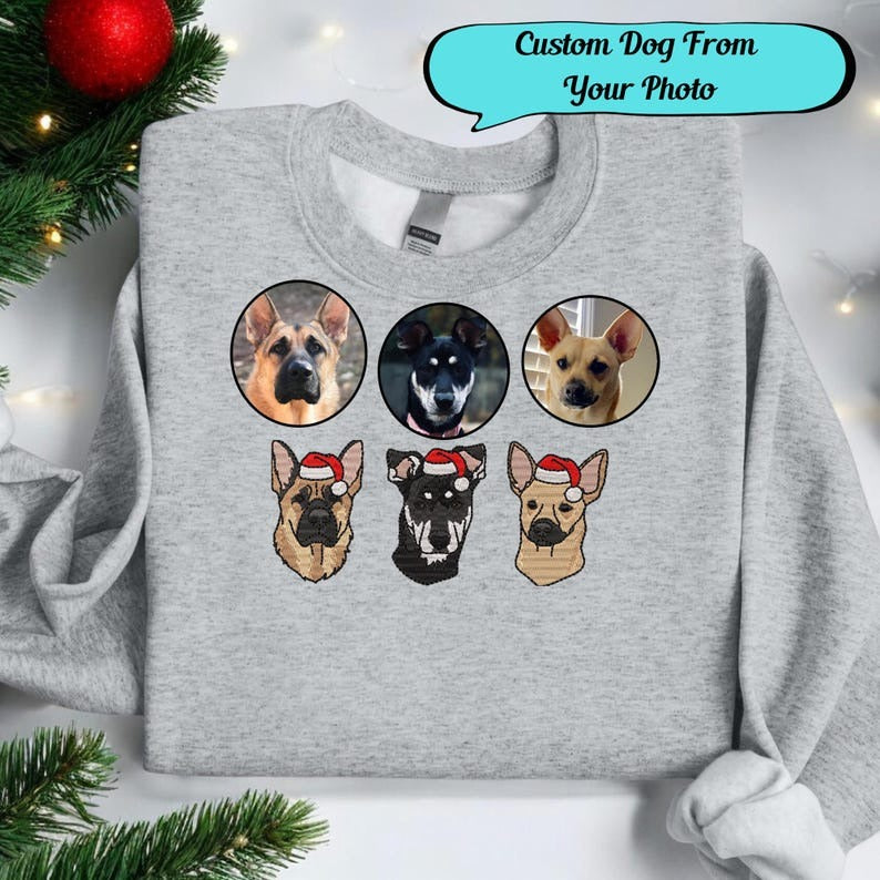 Embroidered Christmas Personalized Dog Portrait Crewneck HET0213H