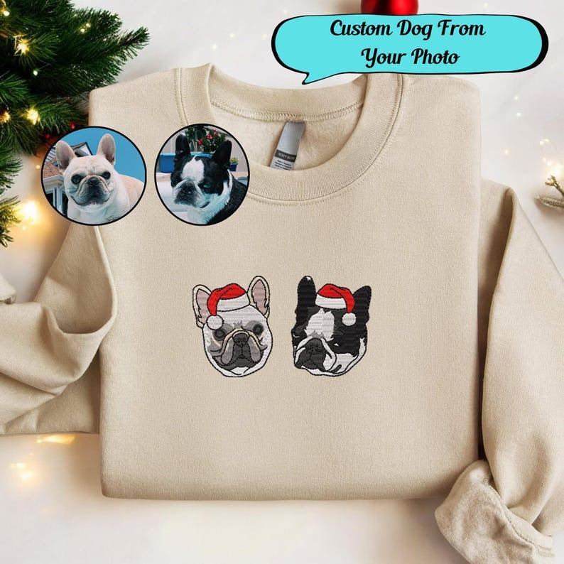 Embroidered Christmas Personalized Dog Portrait Crewneck HET0213H