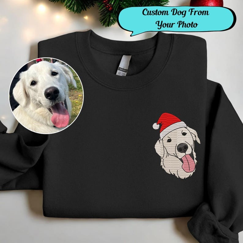Embroidered Christmas Personalized Dog Portrait Crewneck HET0213H