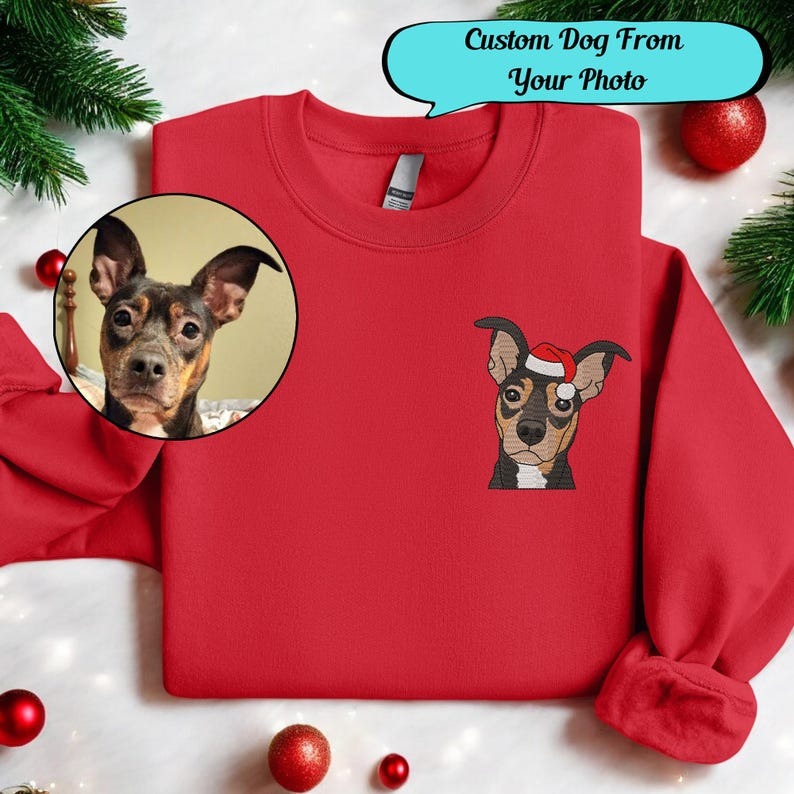 Embroidered Christmas Personalized Dog Portrait Crewneck HET0213H