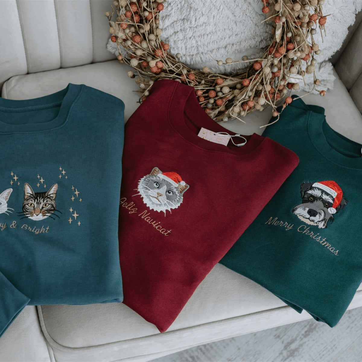 New Embroidered Pet Portrait Organic Christmas Jumper HET0224H