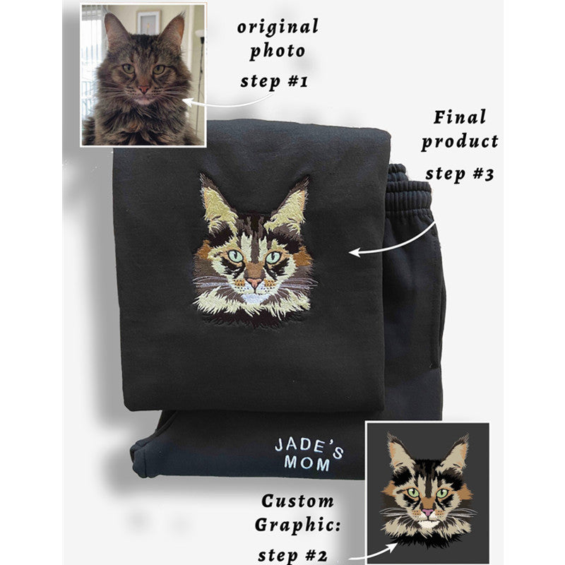 Customize Text & Image Dog Cat Pet Sweatshirt Pet Portrait Embroidered Sweatshirt Hoodie