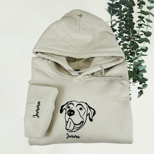 Custom Dog Embroidered Hoodie, Outline Pet Portrait Embroidered Hoodie Sweatshirt