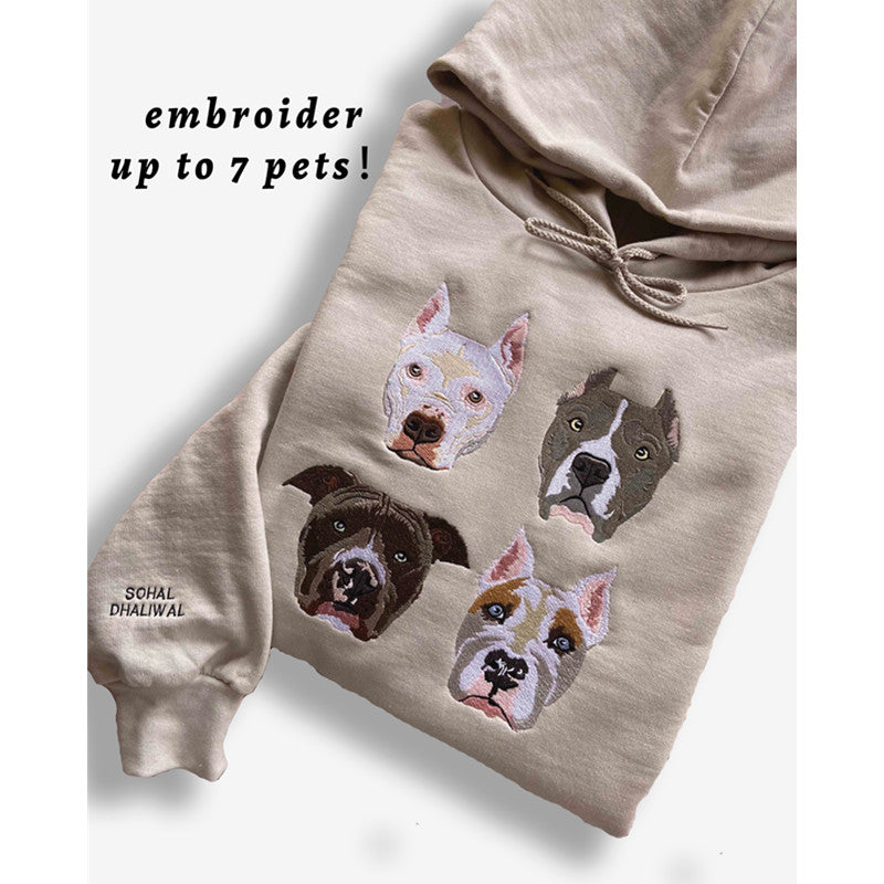 Customize Text & Image Dog Cat Pet Sweatshirt Pet Portrait Embroidered Sweatshirt Hoodie