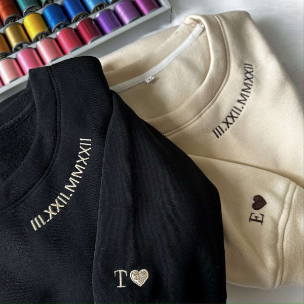Sudadera con números romanos con fecha bordada personalizada, regalo de San Valentín