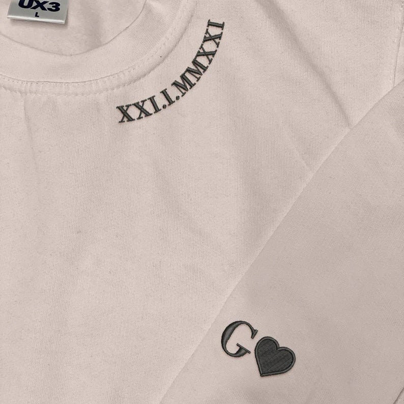 Sudadera con números romanos con fecha bordada personalizada, regalo de San Valentín