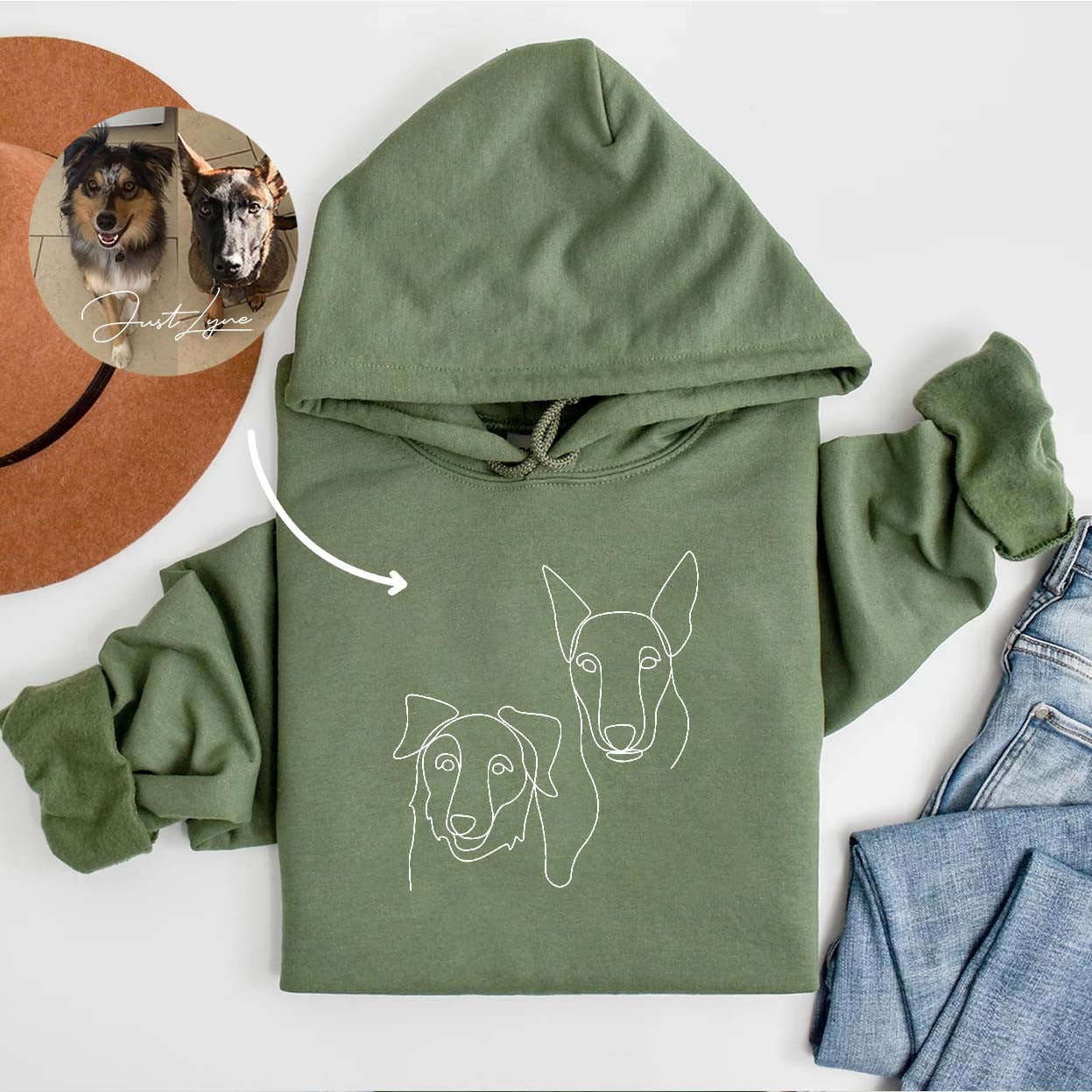 Sudadera con capucha con contorno de mascota bordada personalizada