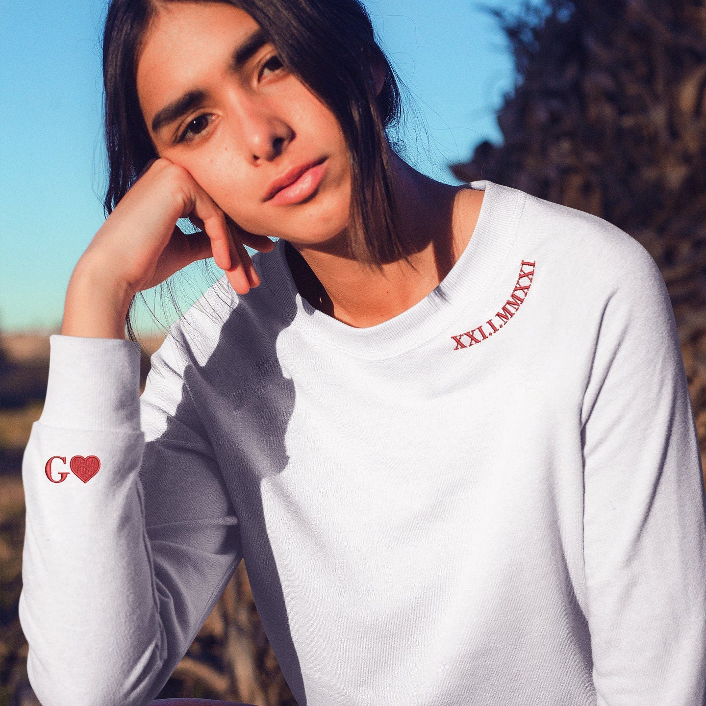Sudadera con números romanos con fecha bordada personalizada, regalo de San Valentín