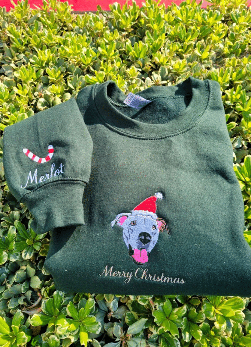 Christmas Custom Pet Face Color Portrait Santa Holiday Crewneck Sweatshirt