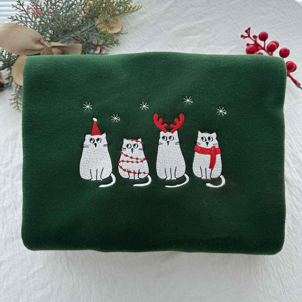 Christmas Ghost Cats Embroidered Sweatshirt