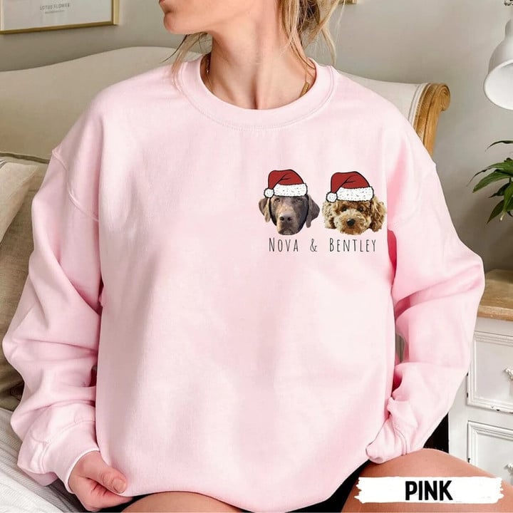 Christmas Custom Pet Face Color Portrait Santa Holiday Crewneck Sweatshirt