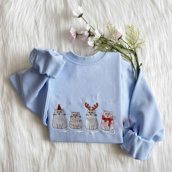 Christmas Ghost Cats Embroidered Sweatshirt